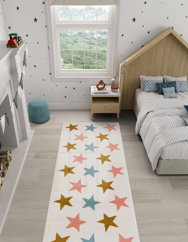 Multicolor 2' x 6' 1 Whimsy Kids Runner Area Rug for Baby Nursery, Toddler Playroom, Bedrooms Playful Fun Design Easy Clean Carpet for Sale at Rug Engine