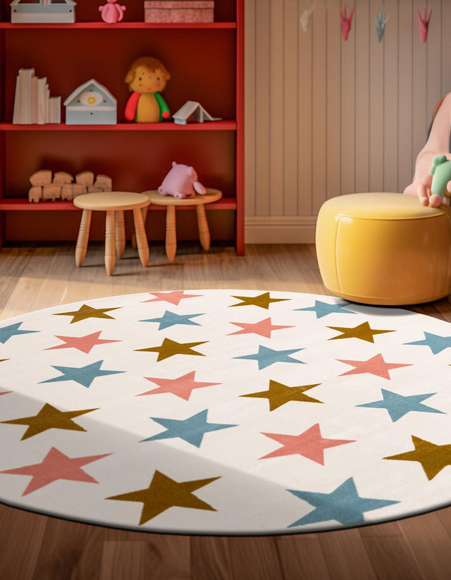 Multicolor 5' 3 x 5' 3 Whimsy Kids Round Area Rug for Baby Nursery, Toddler Playroom, Bedrooms