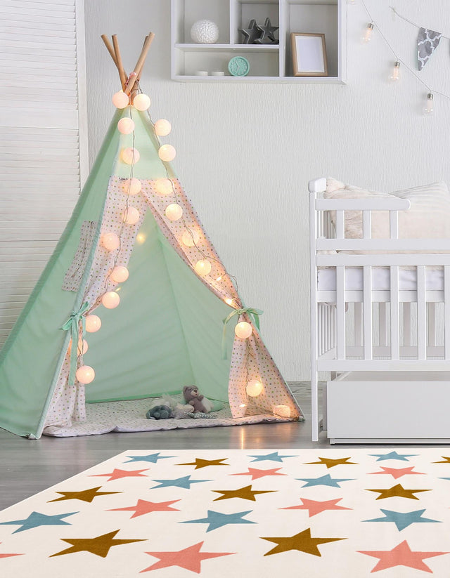 Multicolor 7' 10 x 7' 10 Whimsy Kids Square Area Rug for Baby Nursery, Toddler Playroom, Bedrooms Playful Fun Design Easy Clean Carpet for Sale at Rug Engine