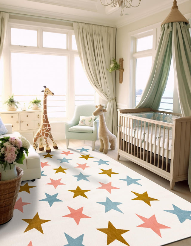 Multicolor 7' 10 x 7' 10 Whimsy Kids Square Area Rug for Baby Nursery, Toddler Playroom, Bedrooms Playful Fun Design Easy Clean Carpet for Sale at Rug Engine