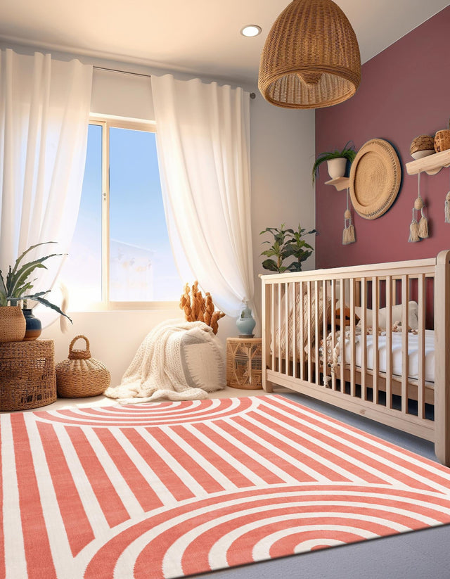 Soft Coral Pink 7' 10 x 10' Whimsy Kids Rectangle Area Rug for Baby Nursery, Toddler Playroom, Bedrooms