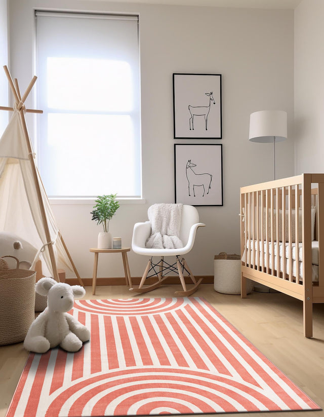 Soft Coral Pink 7' 10 x 10' Whimsy Kids Rectangle Area Rug for Baby Nursery, Toddler Playroom, Bedrooms