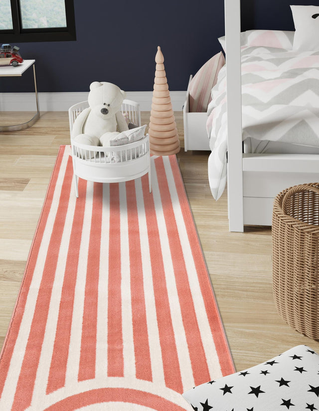 Soft Coral Pink 2' x 5' 1 Whimsy Kids Runner Area Rug for Baby Nursery, Toddler Playroom, Bedrooms Playful Fun Design Easy Clean Carpet for Sale at Rug Engine