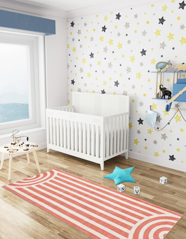 Soft Coral Pink 2' x 8' Whimsy Kids Runner Area Rug for Baby Nursery, Toddler Playroom, Bedrooms Playful Fun Design Easy Clean Carpet for Sale at Rug Engine