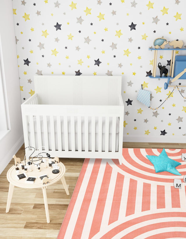 Soft Coral Pink 7' 10 x 7' 10 Whimsy Kids Square Area Rug for Baby Nursery, Toddler Playroom, Bedrooms Playful Fun Design Easy Clean Carpet for Sale at Rug Engine