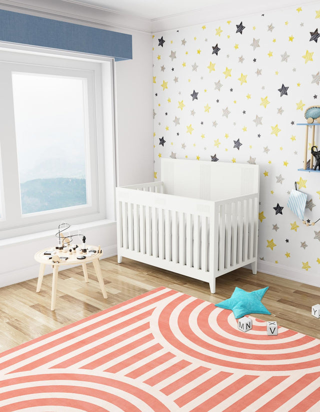 Soft Coral Pink 7' 10 x 7' 10 Whimsy Kids Square Area Rug for Baby Nursery, Toddler Playroom, Bedrooms Playful Fun Design Easy Clean Carpet for Sale at Rug Engine