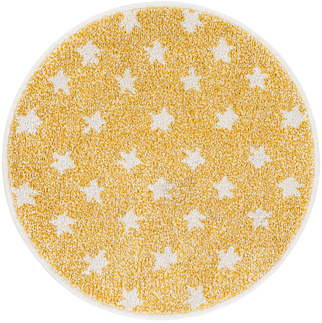 Soft Yellow 2' 2 x 2' 2 Whimsy Kids Round Area Rug for Baby Nursery, Toddler Playroom, Bedrooms Playful Fun Design Easy Clean Carpet for Sale at Rug Engine