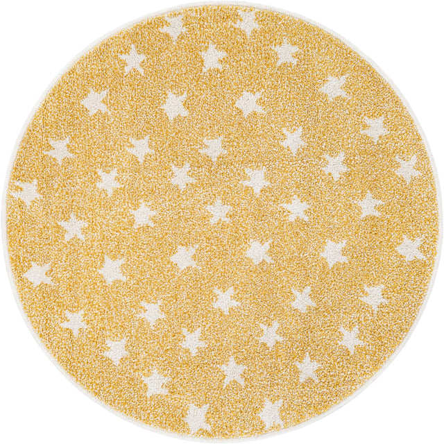 Soft Yellow 3' 3 x 3' 3 Whimsy Kids Round Area Rug for Baby Nursery, Toddler Playroom, Bedrooms