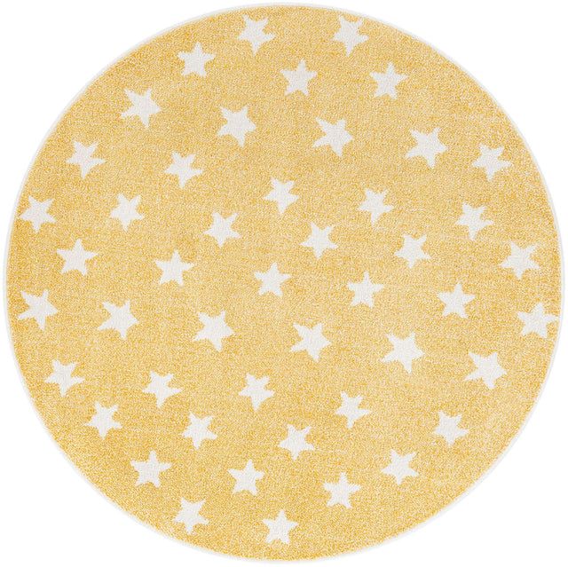 Soft Yellow 5' 1 x 5' 1 Whimsy Kids Round Area Rug for Baby Nursery, Toddler Playroom, Bedrooms