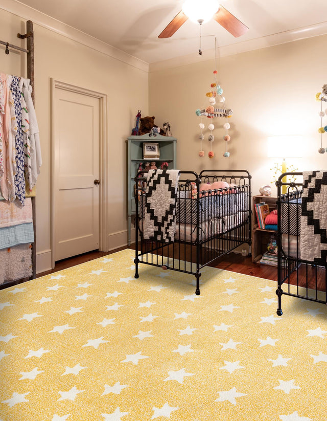 Soft Yellow 7' 10 x 10' Whimsy Kids Rectangle Area Rug for Baby Nursery, Toddler Playroom, Bedrooms Playful Fun Design Easy Clean Carpet for Sale at Rug Engine