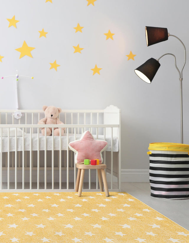 Soft Yellow 5' 3 x 8' Whimsy Kids Rectangle Area Rug for Baby Nursery, Toddler Playroom, Bedrooms