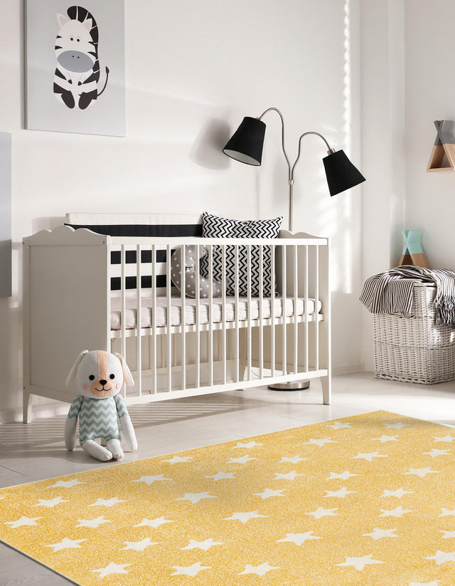 Soft Yellow 7' 10 x 10' Whimsy Kids Rectangle Area Rug for Baby Nursery, Toddler Playroom, Bedrooms Playful Fun Design Easy Clean Carpet for Sale at Rug Engine