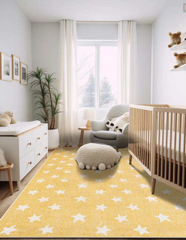 Soft Yellow 5' 3 x 8' Whimsy Kids Rectangle Area Rug for Baby Nursery, Toddler Playroom, Bedrooms