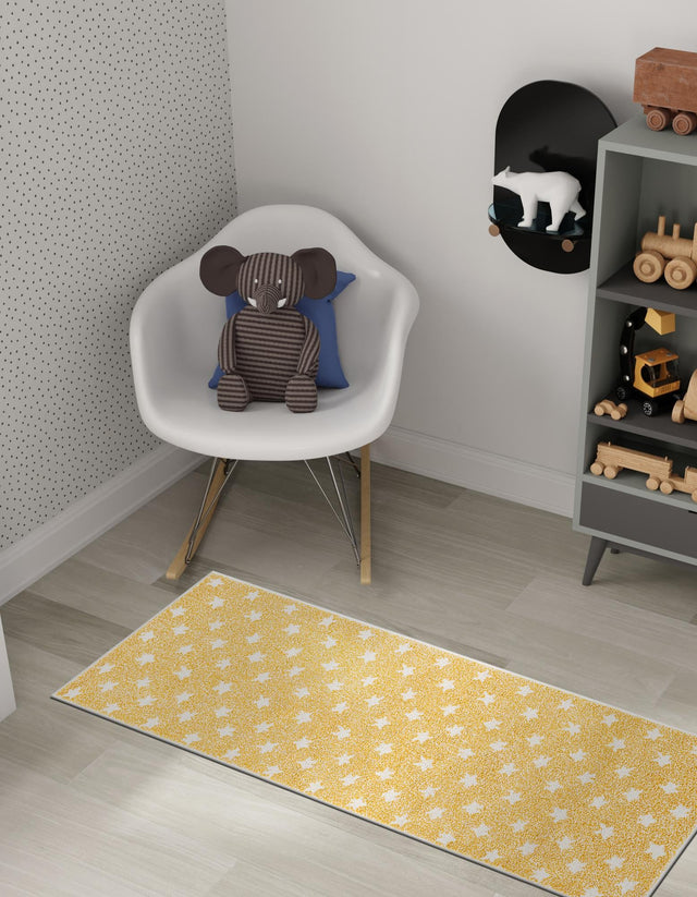 Soft Yellow 2' 2 x 6' 1 Whimsy Kids Runner Area Rug for Baby Nursery, Toddler Playroom, Bedrooms