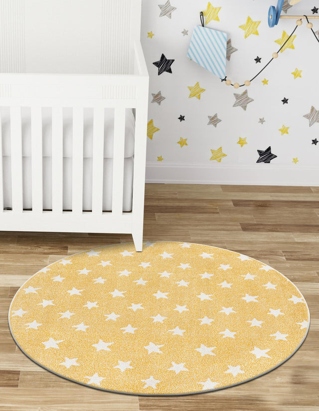 Soft Yellow 2' 2 x 2' 2 Whimsy Kids Round Area Rug for Baby Nursery, Toddler Playroom, Bedrooms Playful Fun Design Easy Clean Carpet for Sale at Rug Engine