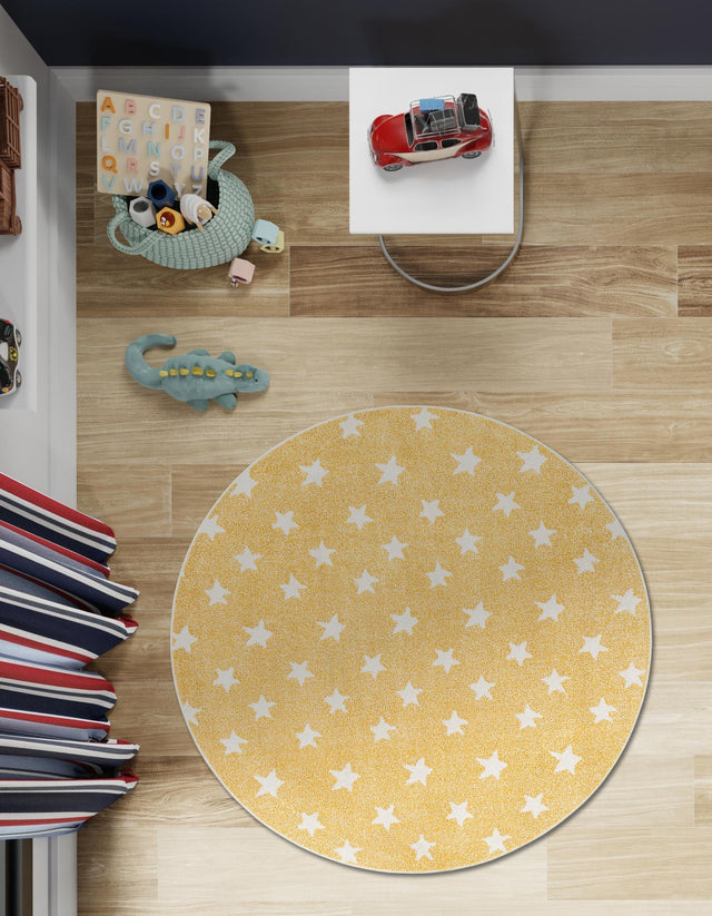 Soft Yellow 3' 3 x 3' 3 Whimsy Kids Round Area Rug for Baby Nursery, Toddler Playroom, Bedrooms
