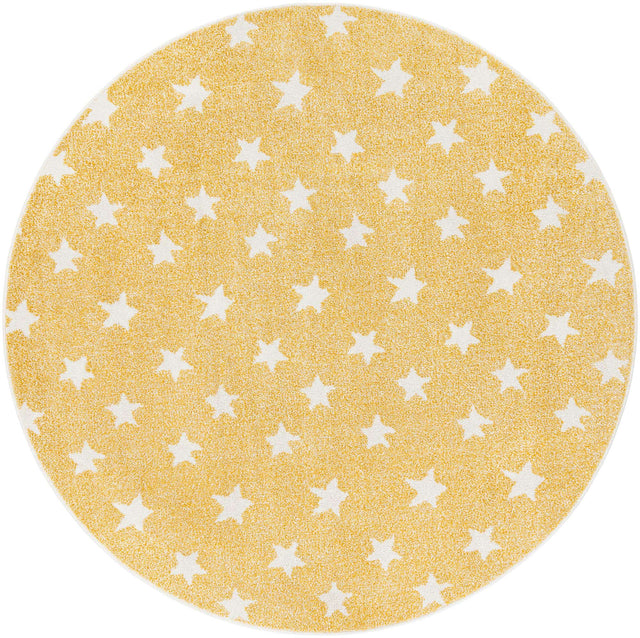 Soft Yellow 6' 1 x 6' 1 Whimsy Kids Round Area Rug for Baby Nursery, Toddler Playroom, Bedrooms