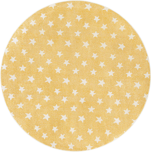 Soft Yellow 7' 10 x 7' 10 Whimsy Kids Round Area Rug for Baby Nursery, Toddler Playroom, Bedrooms