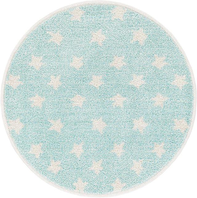 Clear Blue 2' 2 x 2' 2 Whimsy Kids Round Area Rug for Baby Nursery, Toddler Playroom, Bedrooms