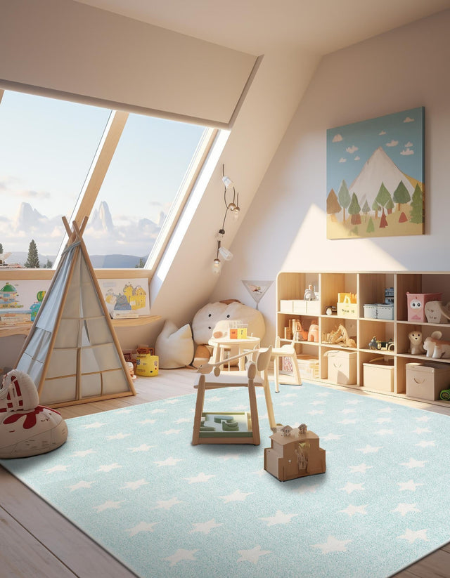 Clear Blue 2' 2 x 3' 1 Whimsy Kids Rectangle Area Rug for Baby Nursery, Toddler Playroom, Bedrooms