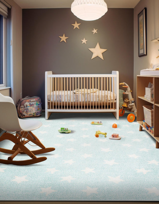 Clear Blue 4' 1 x 6' 1 Whimsy Kids Rectangle Area Rug for Baby Nursery, Toddler Playroom, Bedrooms
