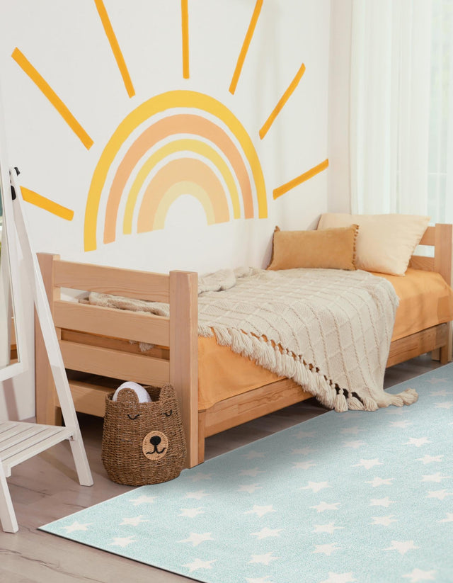 Clear Blue 4' 1 x 6' 1 Whimsy Kids Rectangle Area Rug for Baby Nursery, Toddler Playroom, Bedrooms