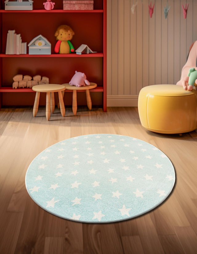Clear Blue 7' 10 x 7' 10 Whimsy Kids Round Area Rug for Baby Nursery, Toddler Playroom, Bedrooms