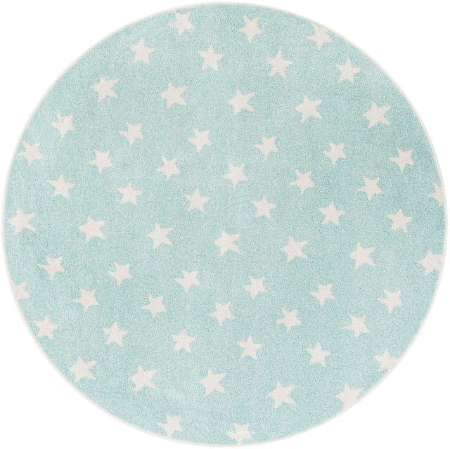 Clear Blue 6' 1 x 6' 1 Whimsy Kids Round Area Rug for Baby Nursery, Toddler Playroom, Bedrooms