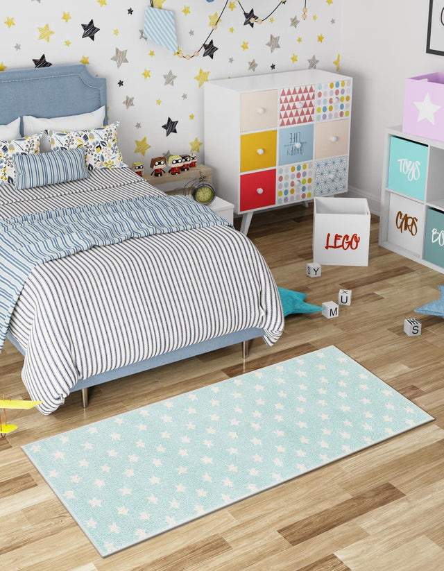 Clear Blue 2' 2 x 5' 1 Whimsy Kids Runner Area Rug for Baby Nursery, Toddler Playroom, Bedrooms