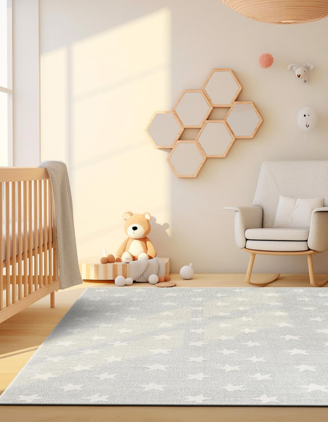 Cloud Gray 7' 10 x 10' Whimsy Kids Rectangle Area Rug for Baby Nursery, Toddler Playroom, Bedrooms Playful Fun Design Easy Clean Carpet for Sale at Rug Engine
