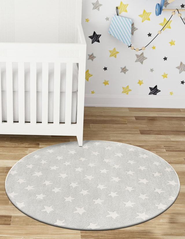 Cloud Gray 7' 10 x 7' 10 Whimsy Kids Round Area Rug for Baby Nursery, Toddler Playroom, Bedrooms
