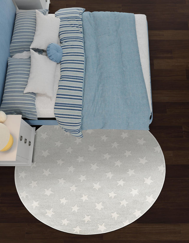 Cloud Gray 7' 10 x 7' 10 Whimsy Kids Round Area Rug for Baby Nursery, Toddler Playroom, Bedrooms