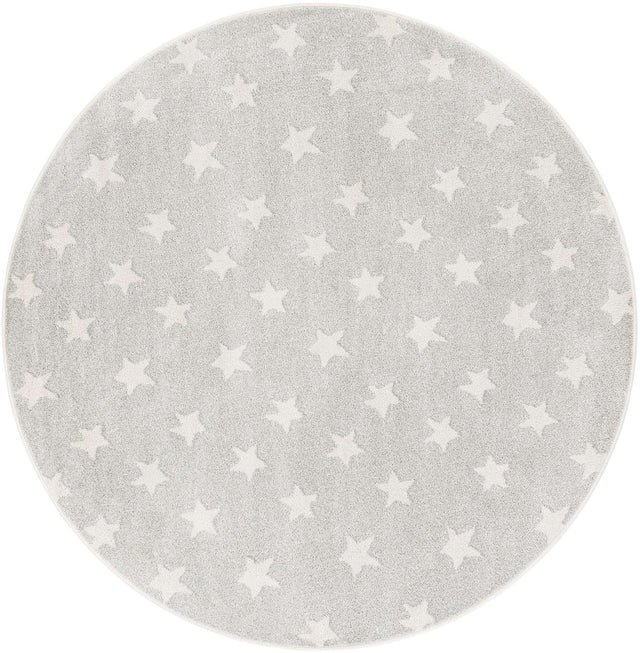 Cloud Gray 6' 1 x 6' 1 Whimsy Kids Round Area Rug for Baby Nursery, Toddler Playroom, Bedrooms