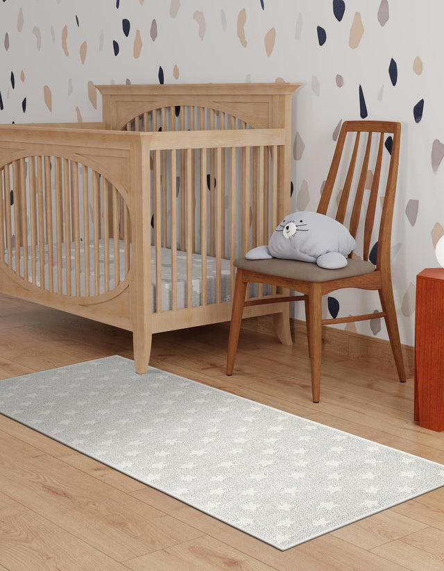 Cloud Gray 2' 2 x 5' 1 Whimsy Kids Runner Area Rug for Baby Nursery, Toddler Playroom, Bedrooms