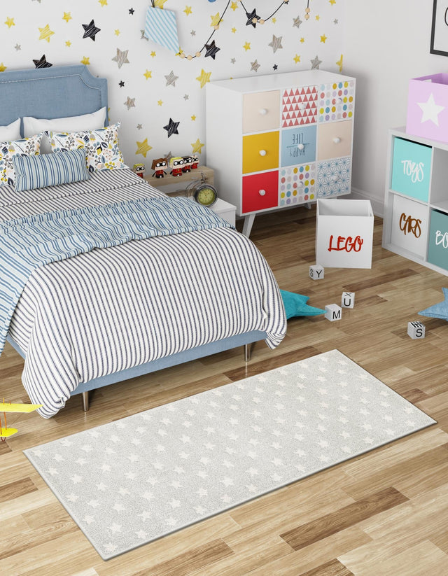 Cloud Gray 2' 2 x 6' 1 Whimsy Kids Runner Area Rug for Baby Nursery, Toddler Playroom, Bedrooms