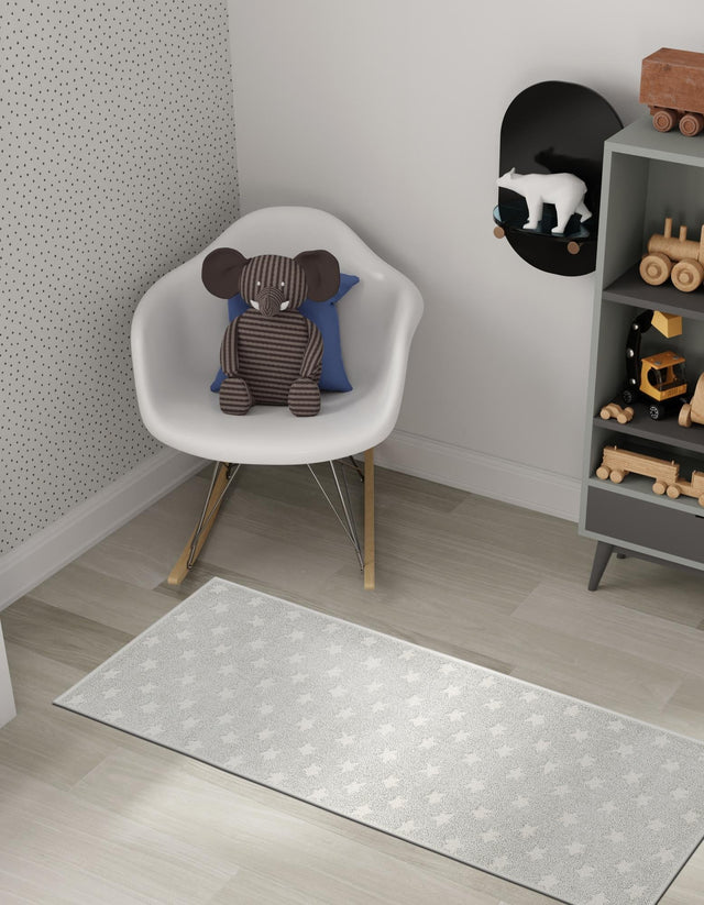 Cloud Gray 2' 2 x 6' 1 Whimsy Kids Runner Area Rug for Baby Nursery, Toddler Playroom, Bedrooms
