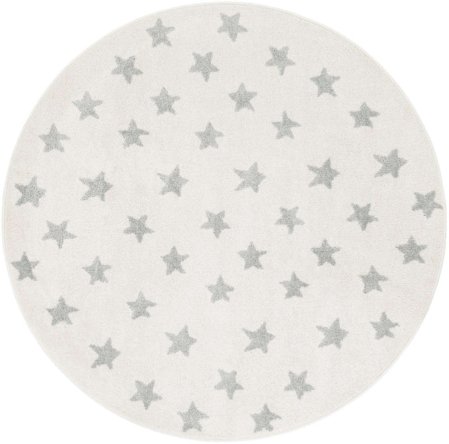Daisy White 5' 1 x 5' 1 Whimsy Kids Round Area Rug for Baby Nursery, Toddler Playroom, Bedrooms