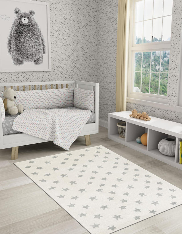 Daisy White 4' 1 x 6' 1 Whimsy Kids Rectangle Area Rug for Baby Nursery, Toddler Playroom, Bedrooms