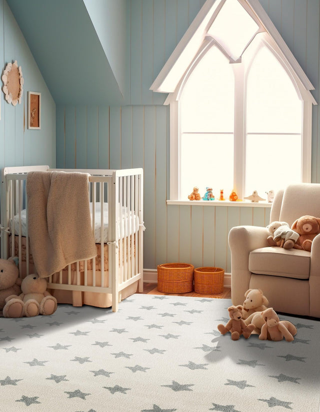 Daisy White 4' 1 x 6' 1 Whimsy Kids Rectangle Area Rug for Baby Nursery, Toddler Playroom, Bedrooms