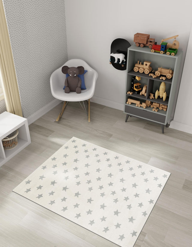 Daisy White 5' 3 x 8' Whimsy Kids Rectangle Area Rug for Baby Nursery, Toddler Playroom, Bedrooms