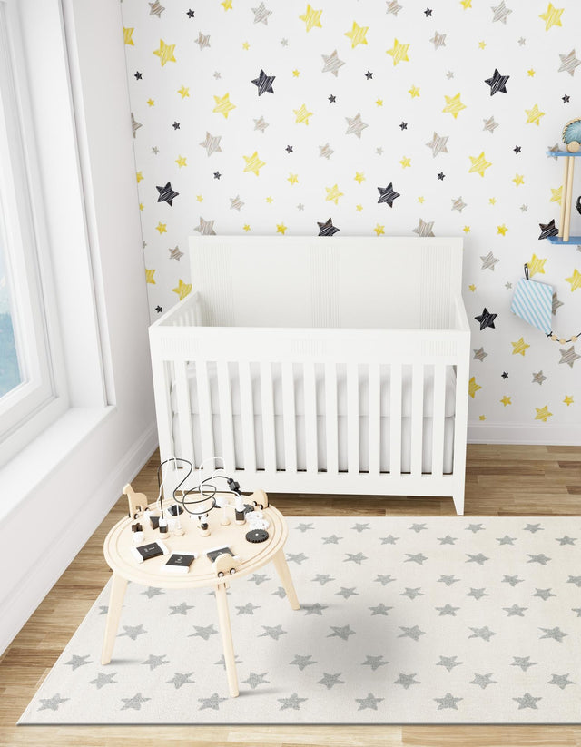 Daisy White 4' 1 x 6' 1 Whimsy Kids Rectangle Area Rug for Baby Nursery, Toddler Playroom, Bedrooms