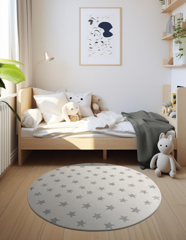 Daisy White 5' 1 x 5' 1 Whimsy Kids Round Area Rug for Baby Nursery, Toddler Playroom, Bedrooms