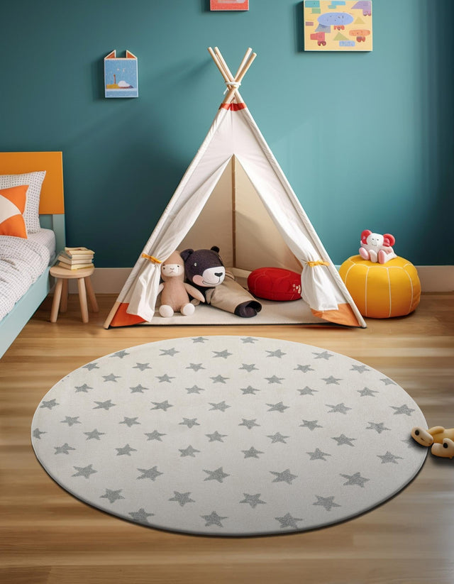 Daisy White 3' 3 x 3' 3 Whimsy Kids Round Area Rug for Baby Nursery, Toddler Playroom, Bedrooms