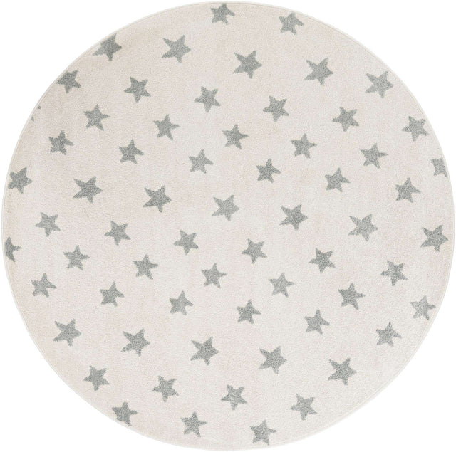 Daisy White 6' 1 x 6' 1 Whimsy Kids Round Area Rug for Baby Nursery, Toddler Playroom, Bedrooms