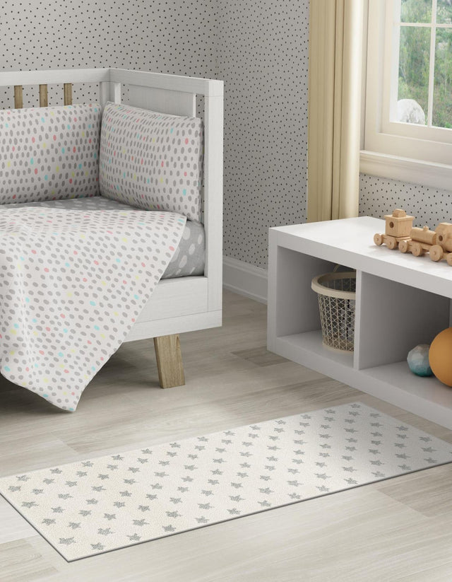 Daisy White 2' 2 x 6' 1 Whimsy Kids Runner Area Rug for Baby Nursery, Toddler Playroom, Bedrooms