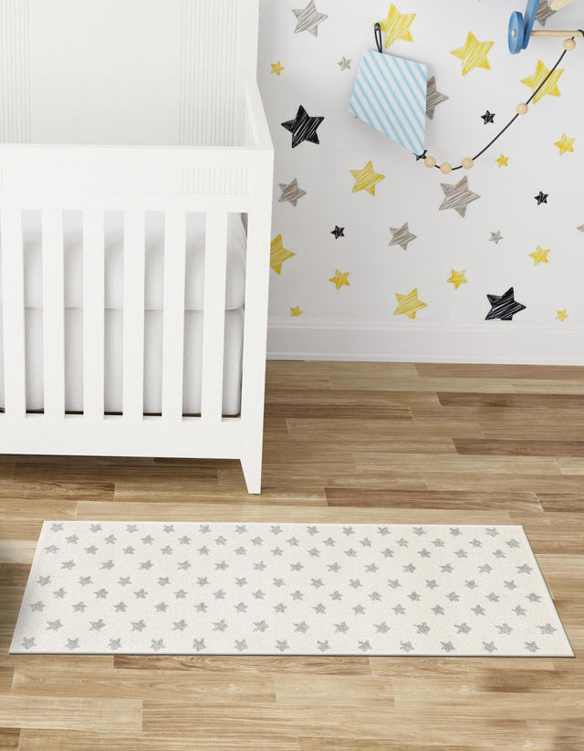 Daisy White 2' 2 x 6' 1 Whimsy Kids Runner Area Rug for Baby Nursery, Toddler Playroom, Bedrooms