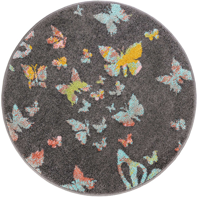 Charcoal Gray 3' 3 x 3' 3 Whimsy Kids Round Area Rug for Baby Nursery, Toddler Playroom, Bedrooms
