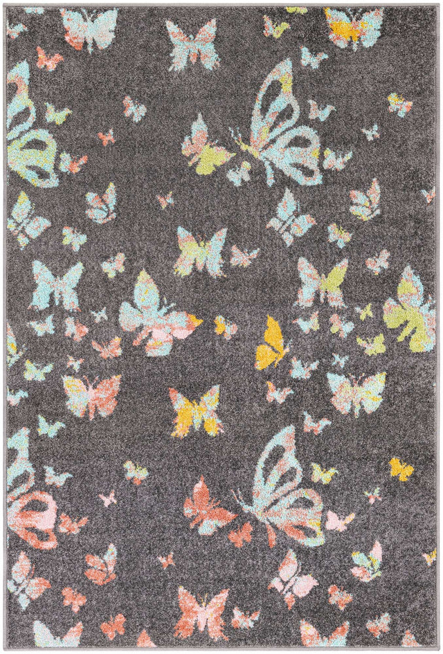 Charcoal Gray 4' 1 x 6' 1 Whimsy Kids Rectangle Area Rug for Baby Nursery, Toddler Playroom, Bedrooms Playful Fun Design Easy Clean Carpet for Sale at Rug Engine