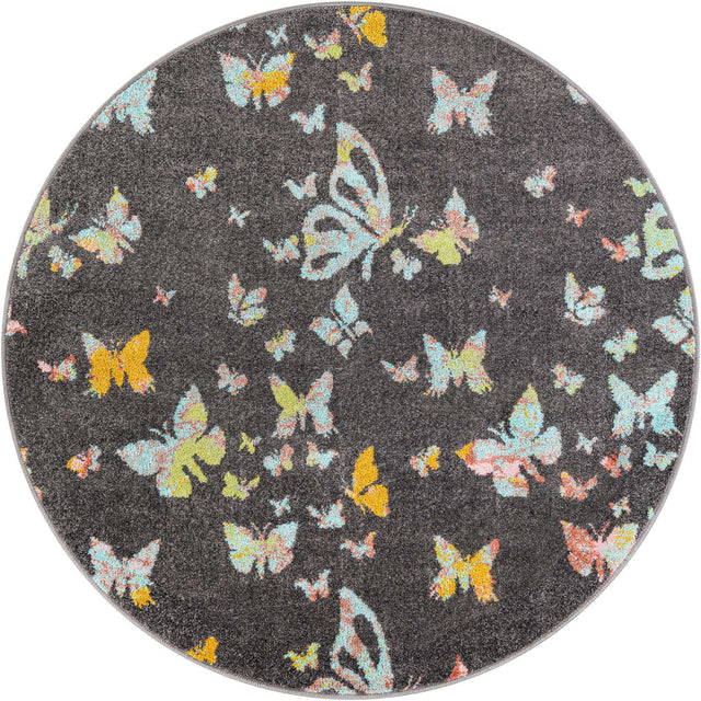 Charcoal Gray 5' 1 x 5' 1 Whimsy Kids Round Area Rug for Baby Nursery, Toddler Playroom, Bedrooms Playful Fun Design Easy Clean Carpet for Sale at Rug Engine
