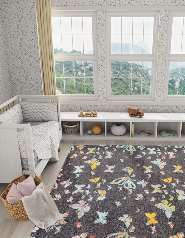 Charcoal Gray 2' 2 x 3' 1 Whimsy Kids Rectangle Area Rug for Baby Nursery, Toddler Playroom, Bedrooms Playful Fun Design Easy Clean Carpet for Sale at Rug Engine